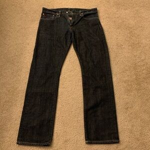 Polo by Ralph Lauren Men’s Dark Blue Denim Jeans with Leather Brand Patch